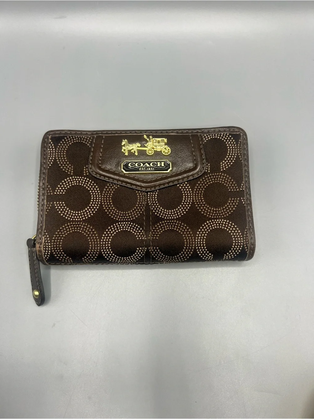 COACH Madison Brown Dotted Op Art Signature Zip Around Wallet Y2K Vintage
